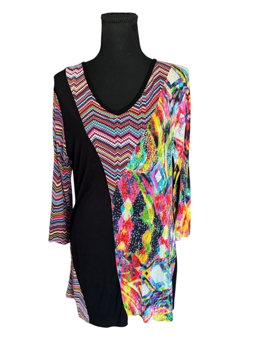 Parsley & Sage Colorblock Abstract Art Tunic Top Medium Boho Artsy Stretch K54